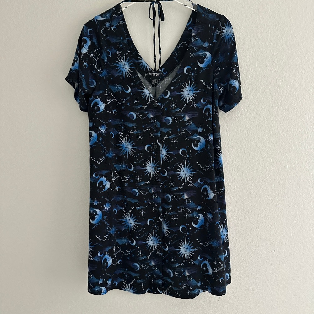 Hot Topic Celestial Sun Moon Dress M Button Whimsigoth Witchy Babydoll Pocket